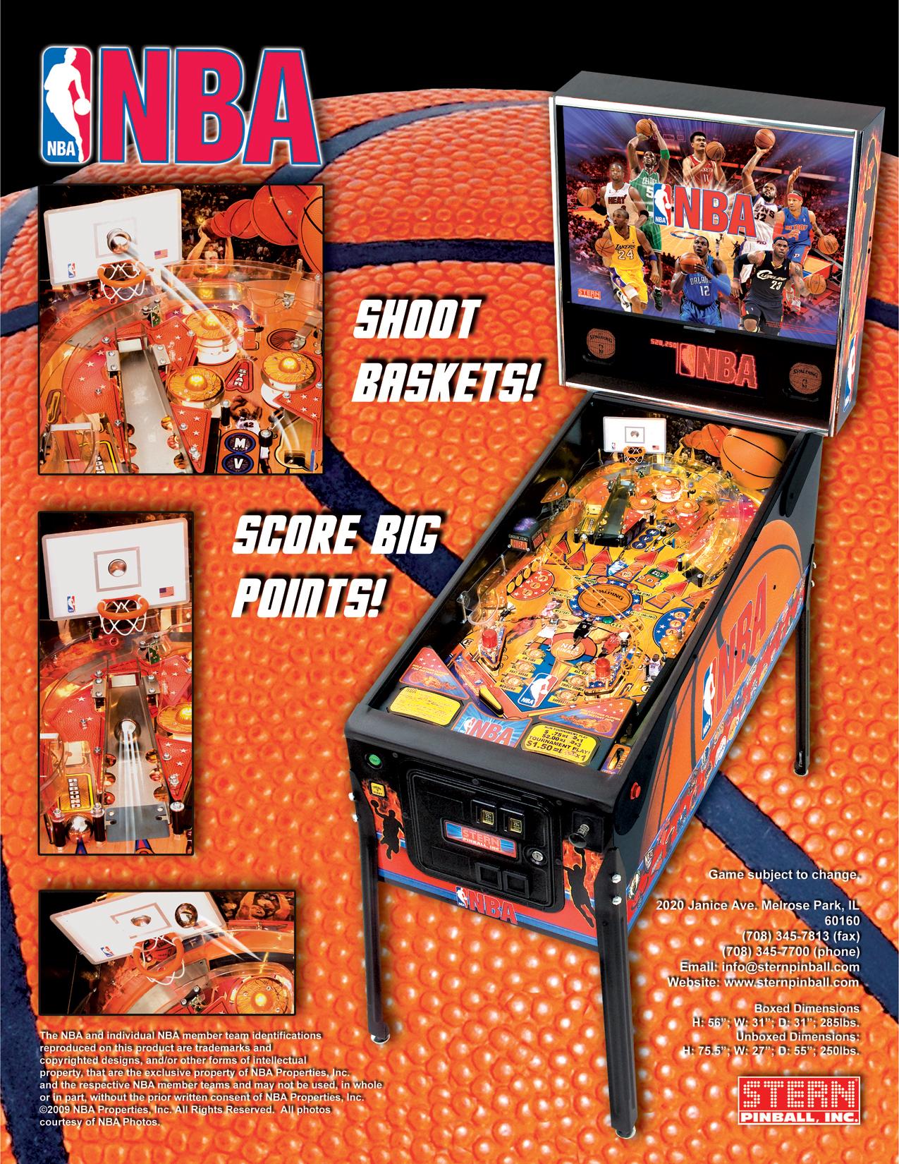 NBA Pinball Machine Flyer